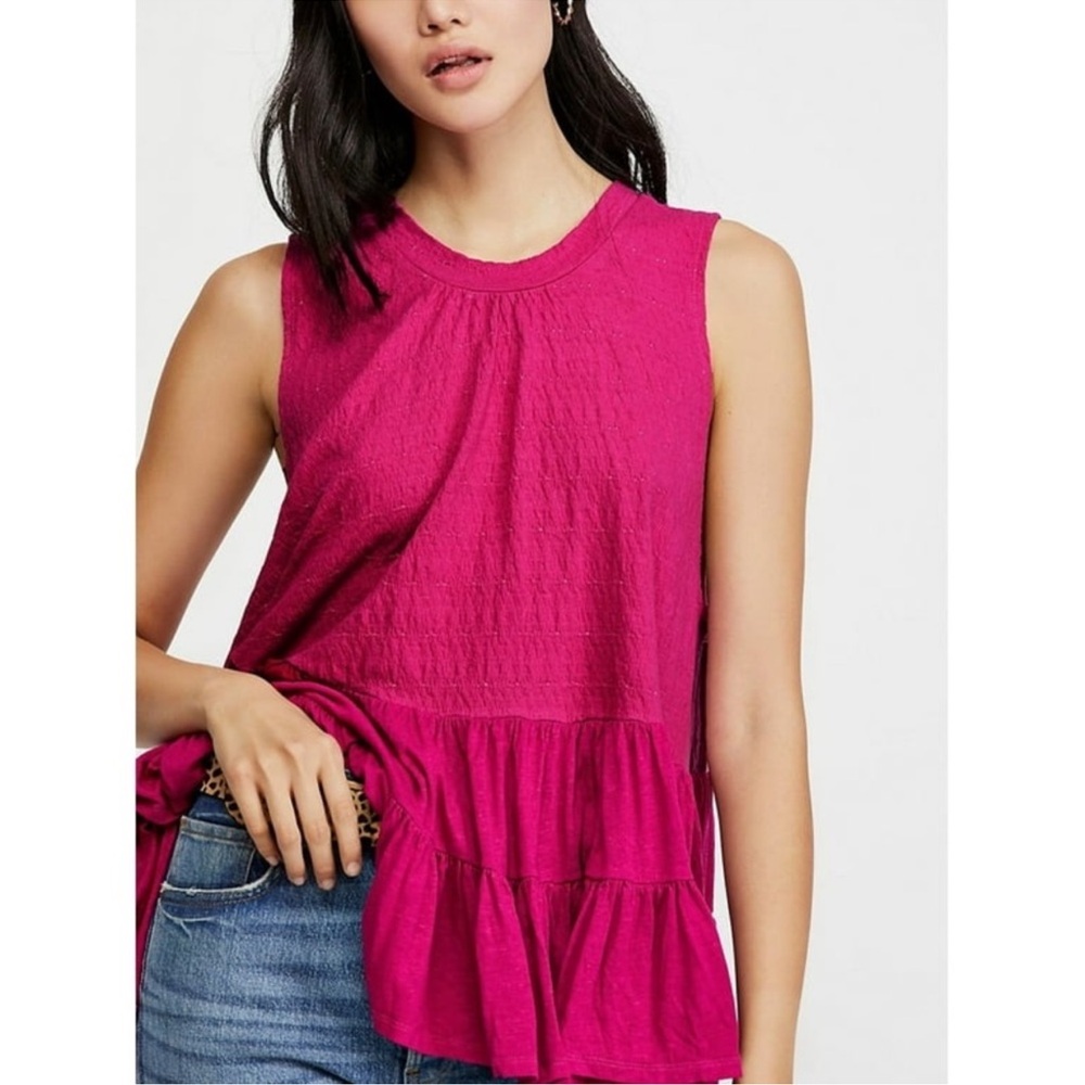 Free People Right on Time Tunic Top in Raspberry Size Large Sleeveless